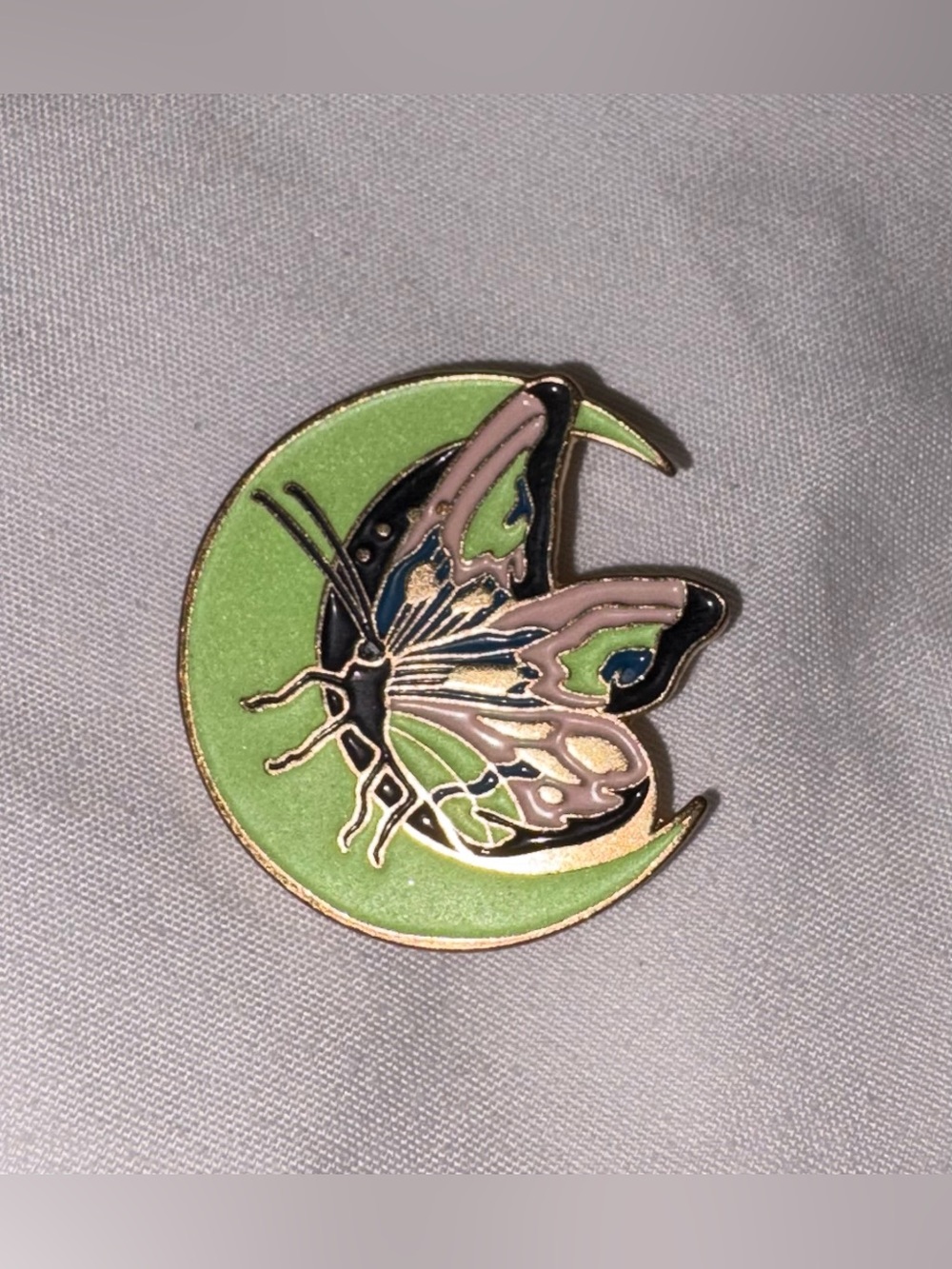 Green Crescent Moon Butterfly Enamel Pin - Brand